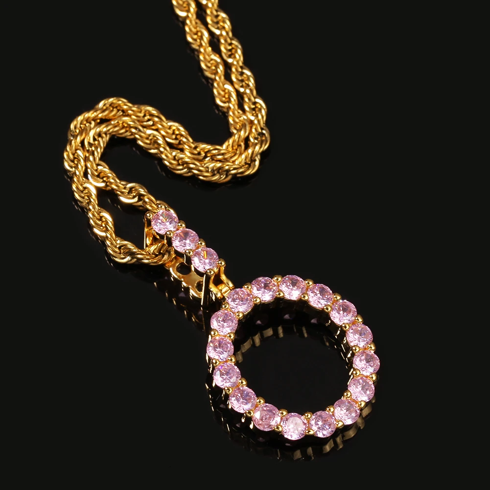 cz粉红色定制网球首字母吊坠项链冰出立方氧化锆男士女士珠宝