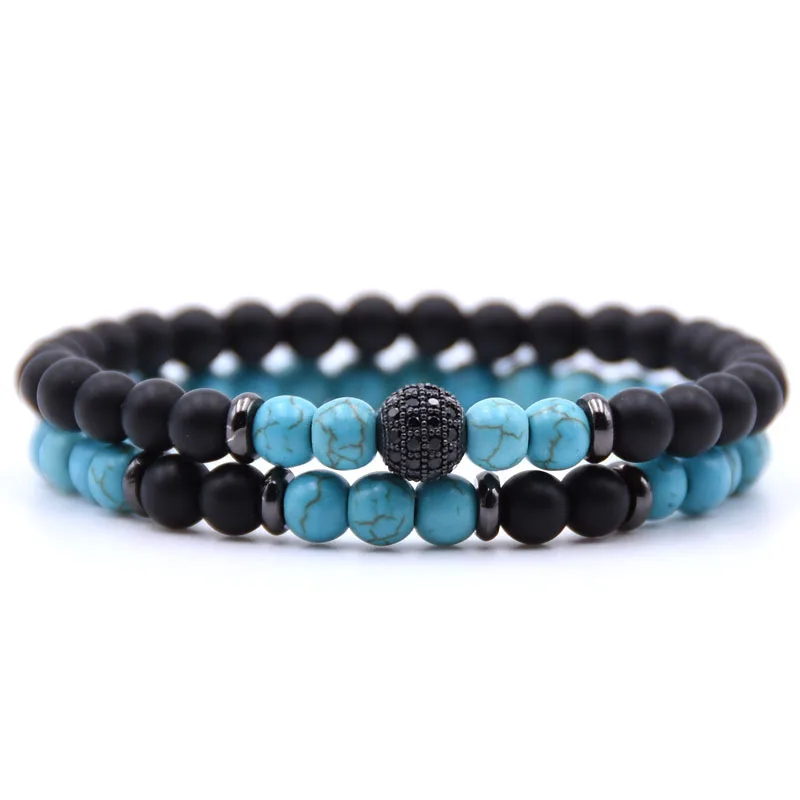 HOT SELLER  Handmade Jewelry Natural Stone Jewelry Bracelet Set for Men ,Howlite and Alloy with Zircon Crown Men Bracelet
