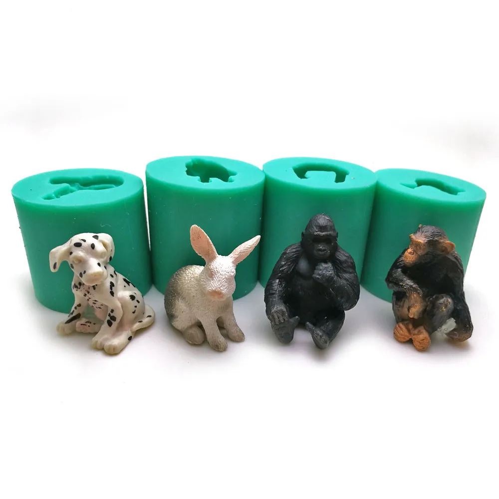 

1162 Easter Bunny Monkey Gorilla Silicone Mold DIY Dalmatian Fondant Cake Decoration Animal Chocolate Candle Mold, Picture colors
