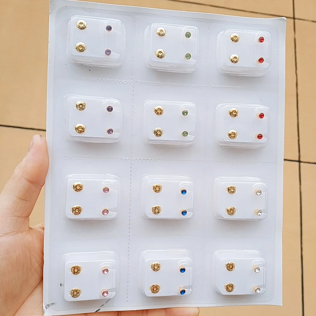 

Gold silver plated round crystal stud earrings for ear piercing guns