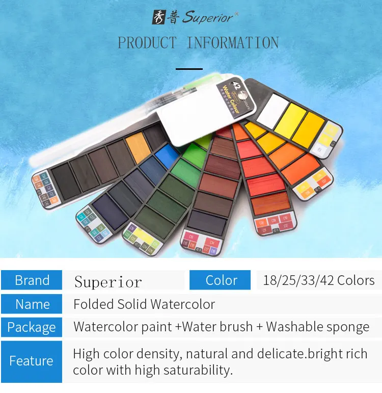 Superior 42 Color Solid Watercolor Paints Pigment With Water Brush Gift