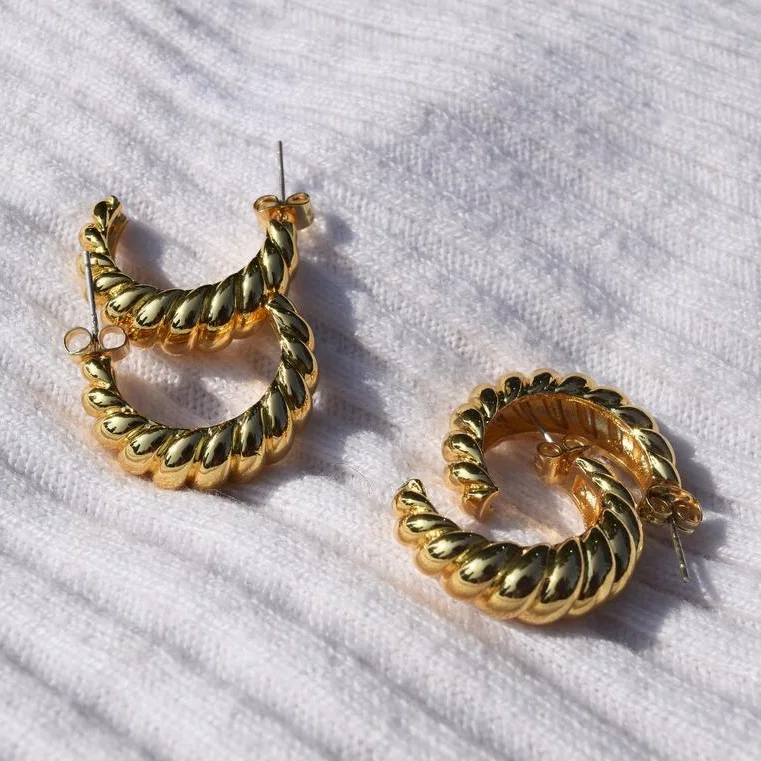 

Korea Fashions Earring Hoop For Earring Making Twisted Stud Gold Plated Croissant Earrings, Silver, gold and rose gold