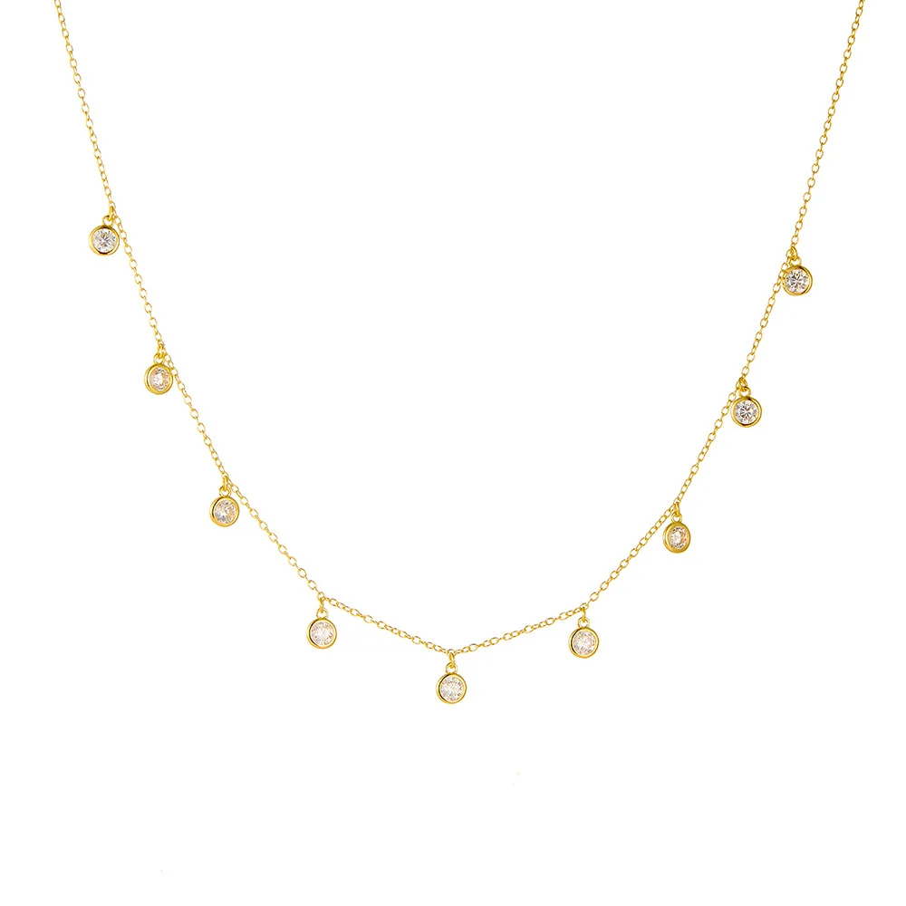 Fashion Pendant Necklaces 925 Sterling Silver Zircon Necklaces Round Diamond by the Yard Gold Plated Necklace for Women