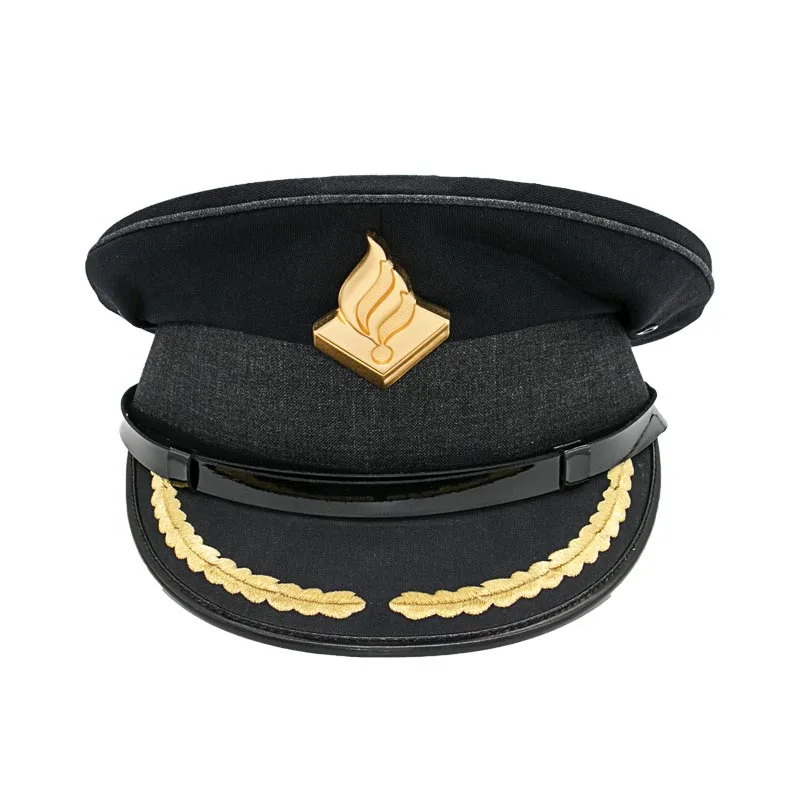 black peaked hat