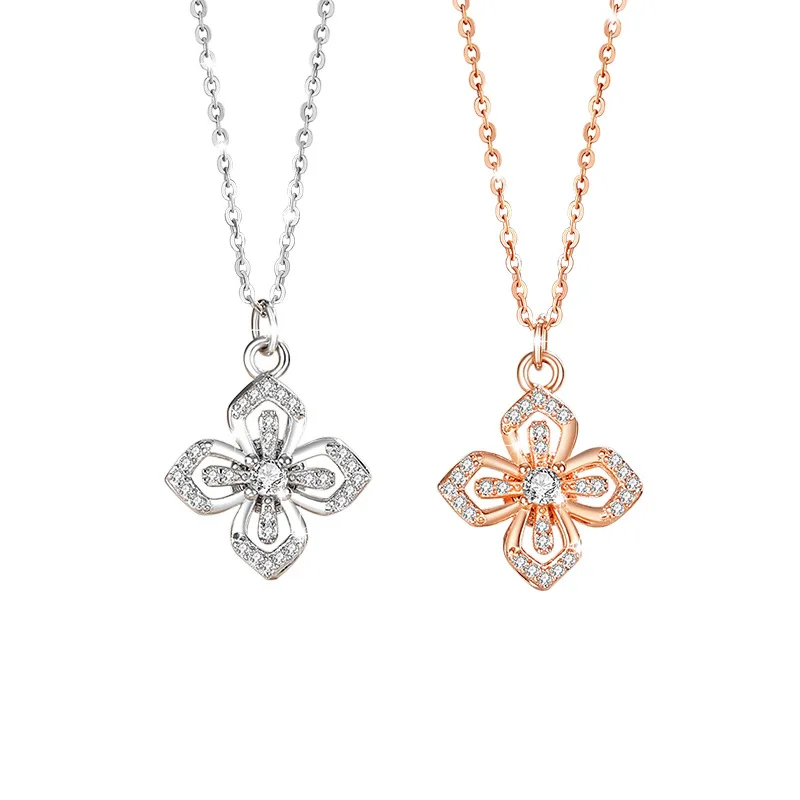

Minimalist Lucky Spinner Zircon Necklace Rotatable Four Leaf Clover Necklace S925 Silver Cross Necklace For Women