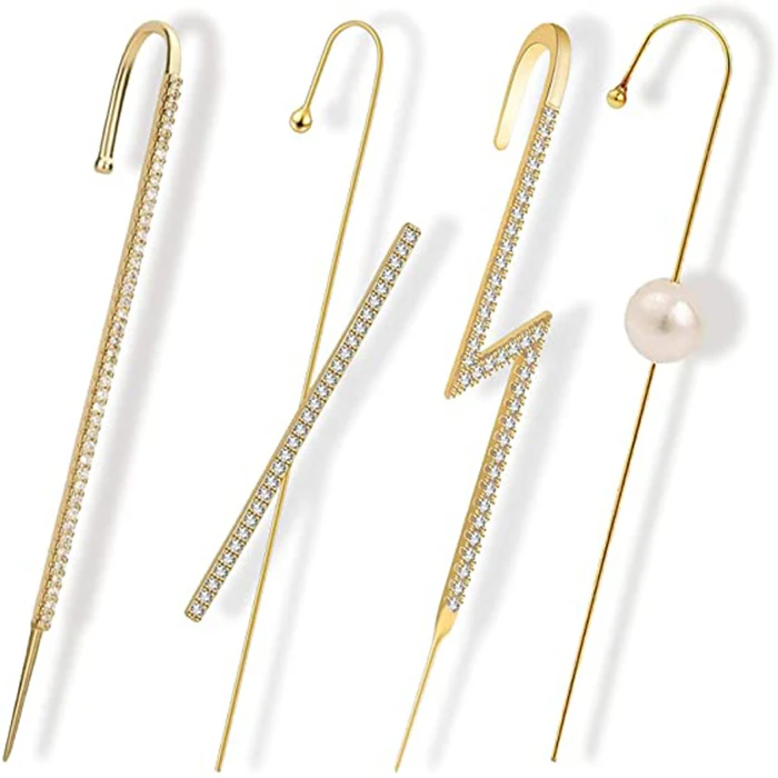 

Wrap Crawler Hook Earrings Gold Pearl Ear Cuffs Piercing Earrings Long Hypoallergenic Stud Climber Earrings for Women Girls