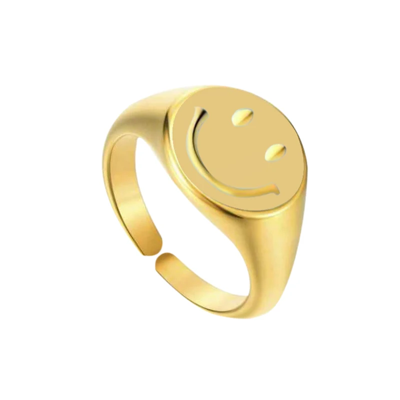 

CANNER Wholesale Amazon Hot Selling Creative 925 Sterling Silver 18K Gold Plated Cute Smile Face Ring For Men Women Unisex