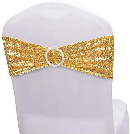 

10pcs Gold Colorful Sequin Chair Sashes for Wedding Hotel Party