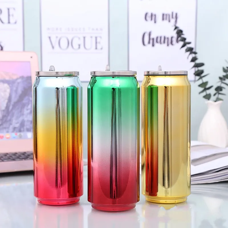

Stainless steel cola shaped water bottle vacuum flask colorful Cup With Straw Tumbler In Mugs