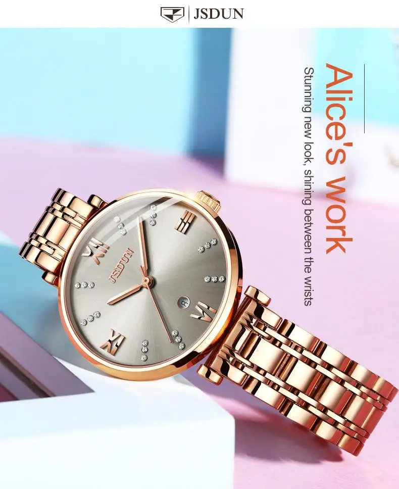 Women Watch Top Luxury Brand JSDUN Fashion Business Minimalist WristWatch Steel Band Movt Mechanical Hand Clock 2020