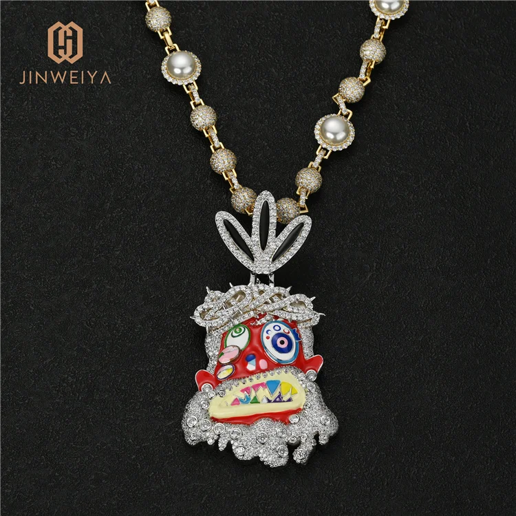 

JWY New Arrival Iced 18 k White Gold Plated Silver Jewelry Pendants with Color Enamel and Black White Pearls Jewelry Set.