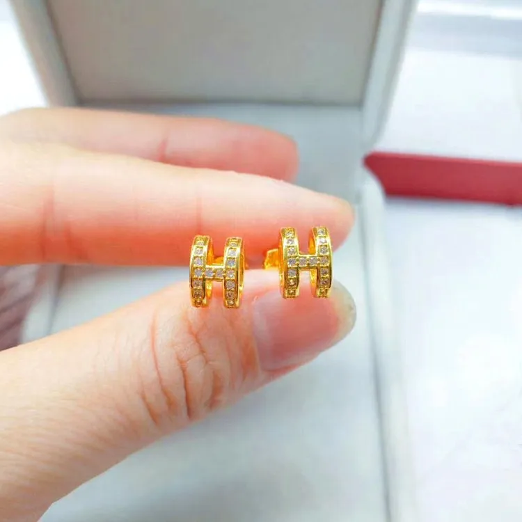 Gold Plated Diamond H Stud Ear