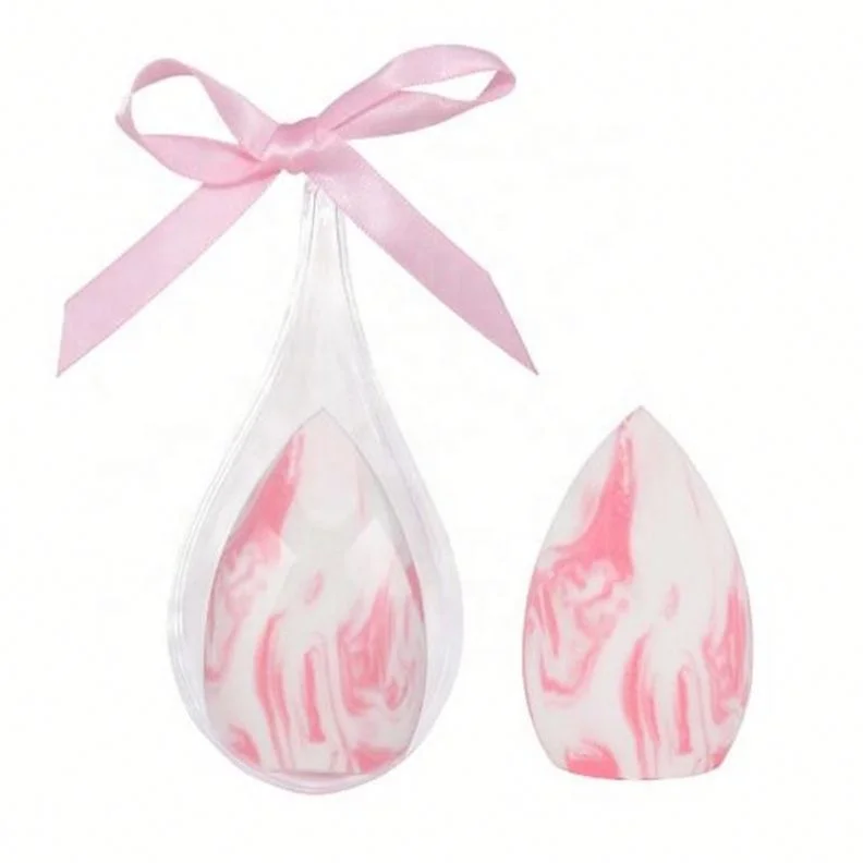 

Flocking Teardrop Bulb Shaped Makeup Sponge with Box in Stock, Pink+white
