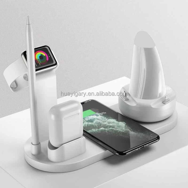 

5 in 1 wireless charger USB charging Night light on a Sailboat headset multi-function mobile phone wireless charger