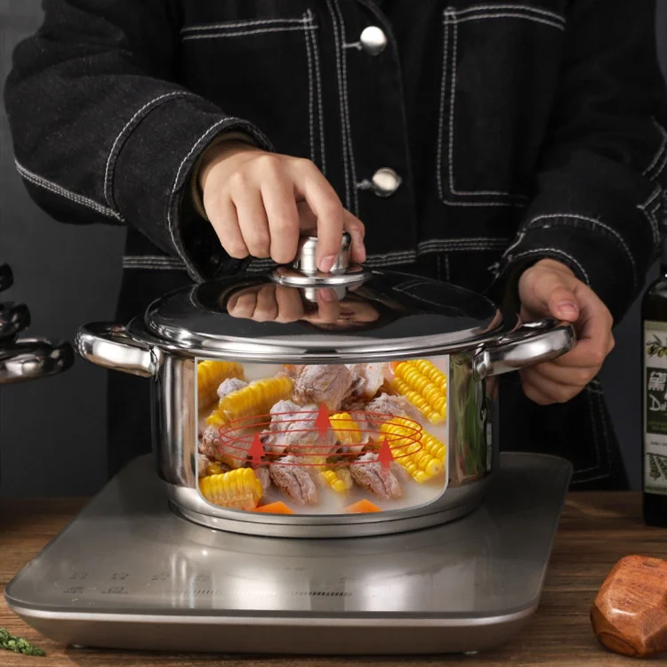 

Wholesale 3 layer bottom sandwich bottom 10 pieces cookware steel stainless casserole pot set kitchen cookware set cooking, Silver