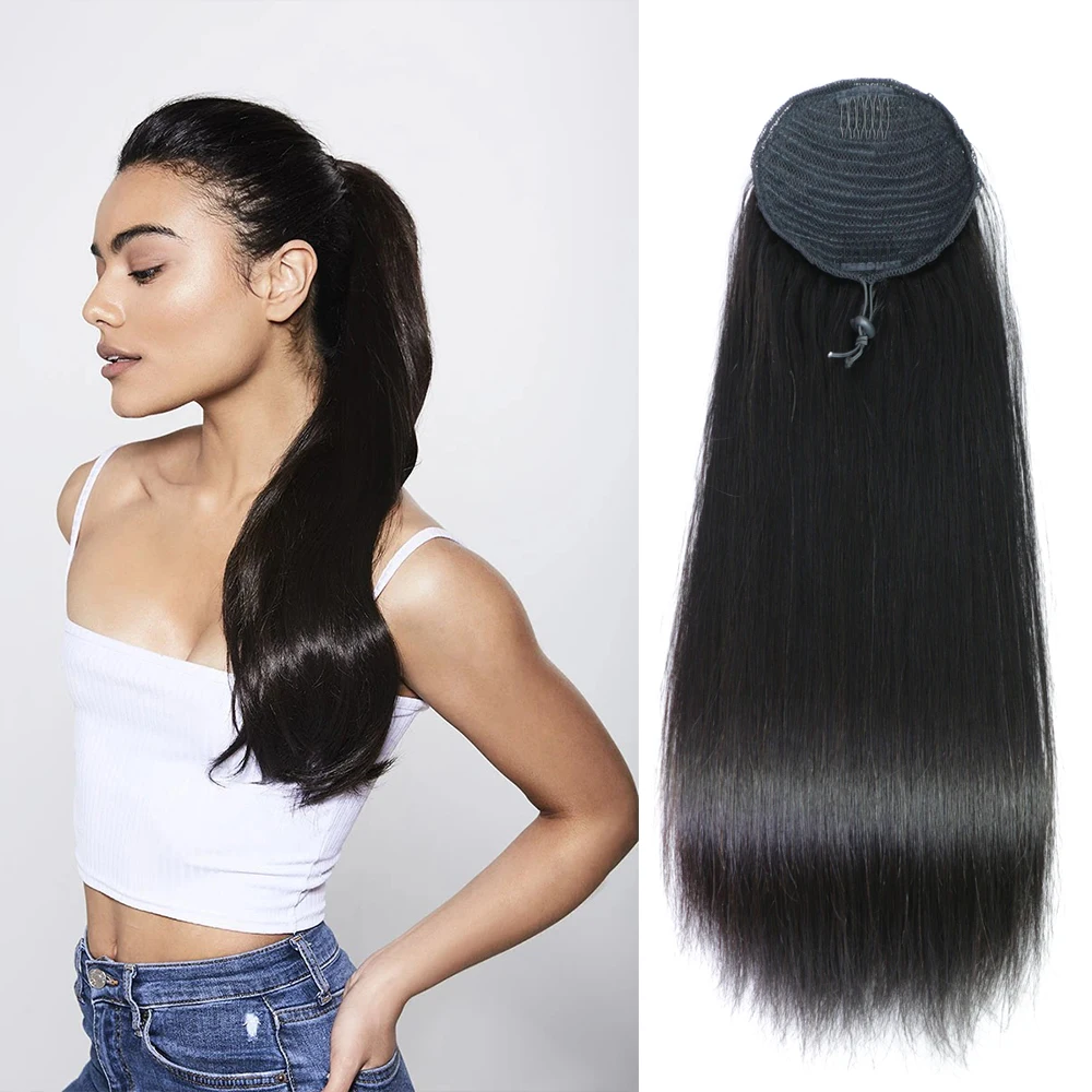 

100% Human Hair Ponytail,cuticle aligned hair Wholesale Human Hair Drawstring Ponytail, Human Hair Ponytail, 1b