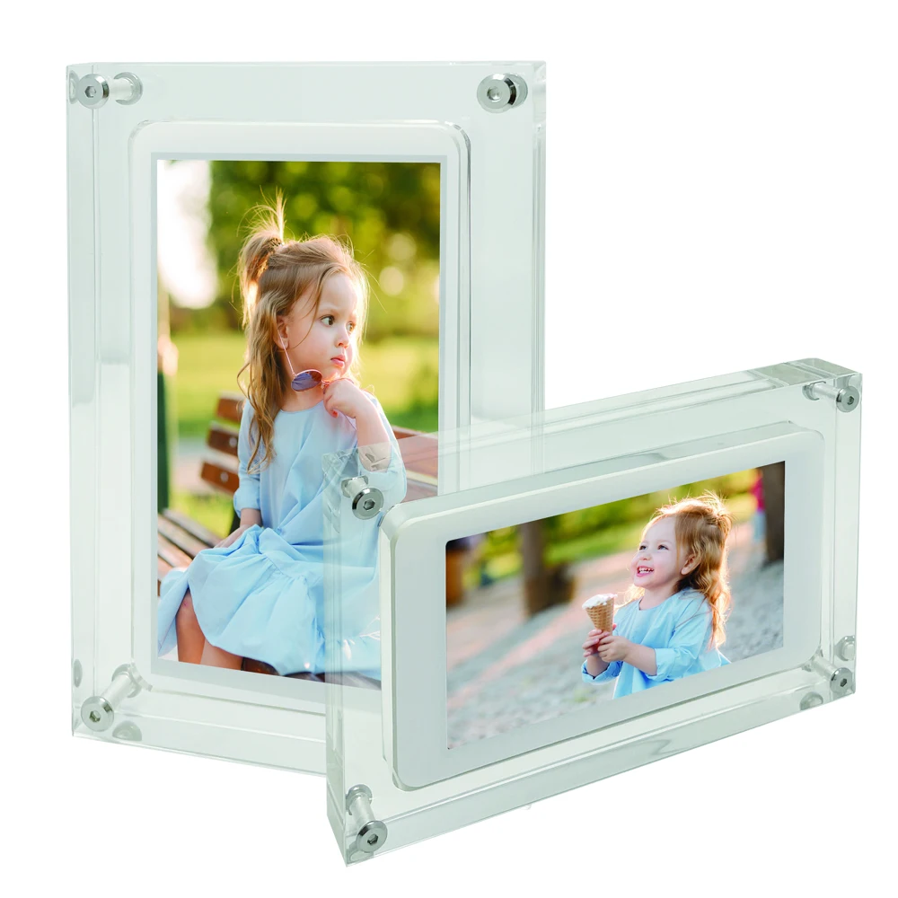 

acrylic digital frame Build in Battery 1500 mAh and 1GB memory play picture and video automatically, White