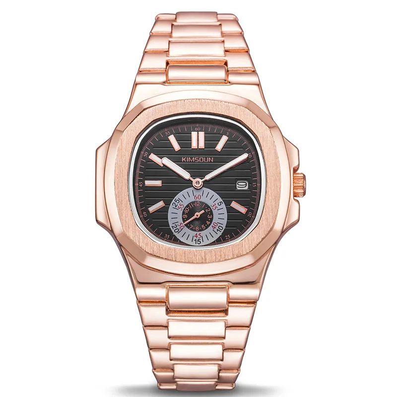 

KIMSDUN K-922D unique rose gold men quartz watch luxe Stainless steel band water resist calendar Minimalist business hand watch