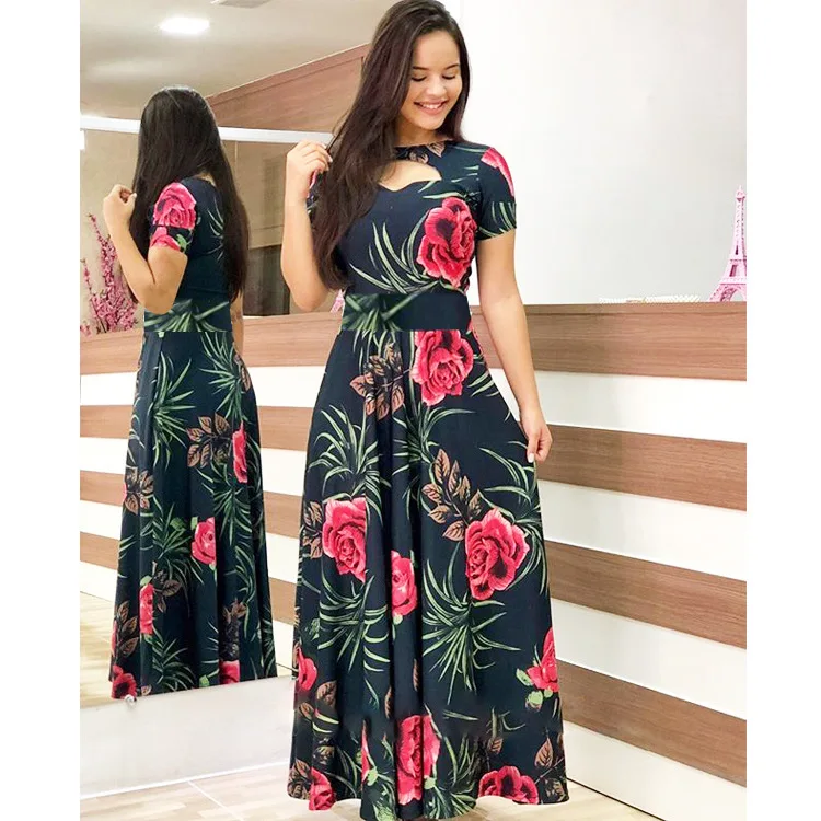 

Elegant Spring Autumn Women Dress 2020 Casual Bohmia Flower Print Maxi Dresses Fashion Hollow Out Tunic Vestidos Dress Plus Size, 7 colors