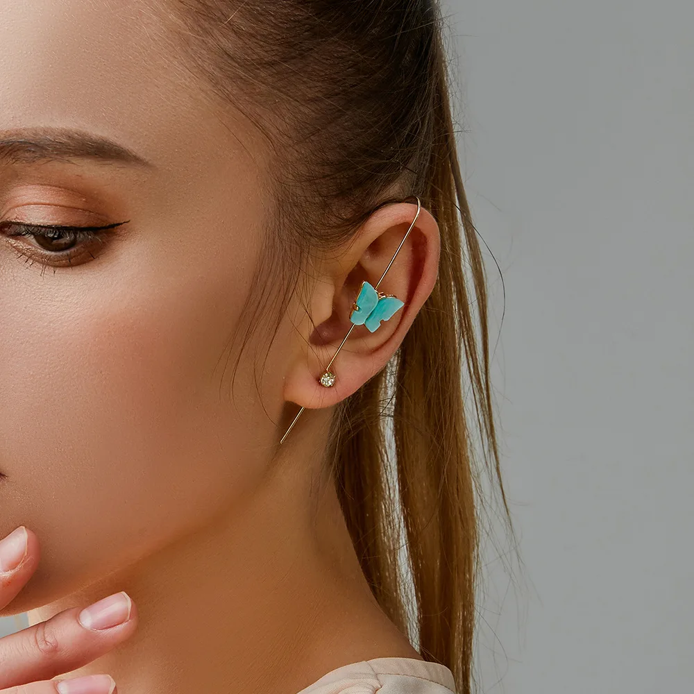 

1Pc Fashion Women Stud Ear Wrap Crawler Hook Earrings Women Ear Bone Clip Jewelry Acrylic Butterfly Piercing Earring