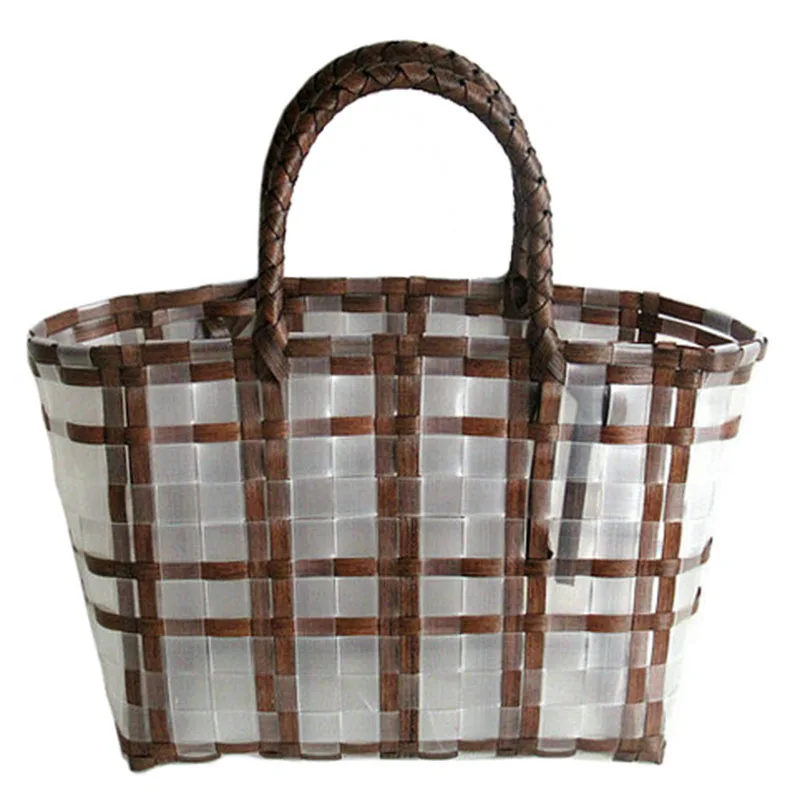 

Amazon Hot-selling New Vegetable Basket Bags Transparent Plastic Woven Ladies Hand Baskets Fashionable Leisure Beach Jelly Bags