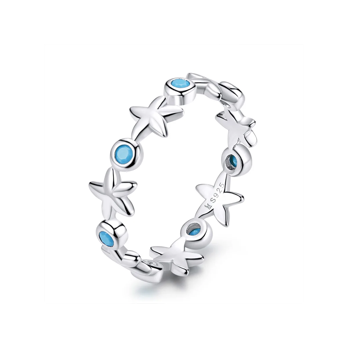

Ocean Blue Starfish Stackable Solid Sterling Silver 925 Rings