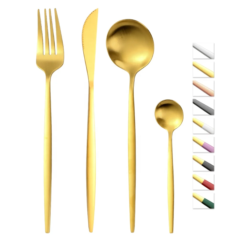 

Matte Stainless Steel Copper Silverware Modern Metal Gold Cutlery Set Wedding Flatware Set