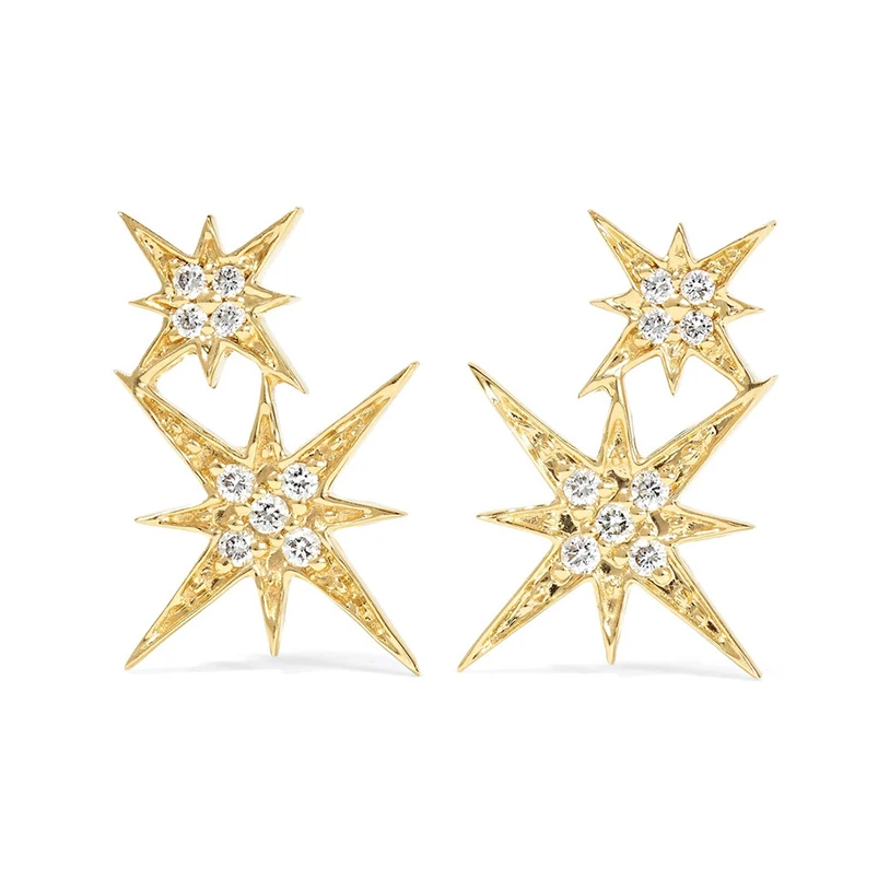 

Gemnel hot selling 925 silver double starburst 14k gold diamond zircon stud earrings