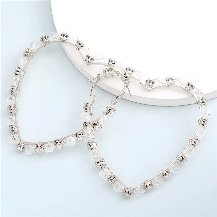 

Hollow Love Heart Shaped Alloy Diamond Earrings Women With Rhinestone Crystals Heart Hoop Earrings