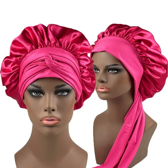 

Fashionable Silky Adjustable Wide Brim Ribbon Satin Bonnet With Tie