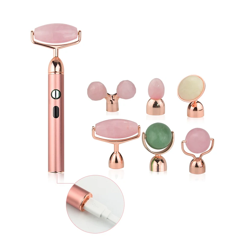 

High Quality specialize in massager Facial USB Vibrating Rose Quartz Roller, Customized