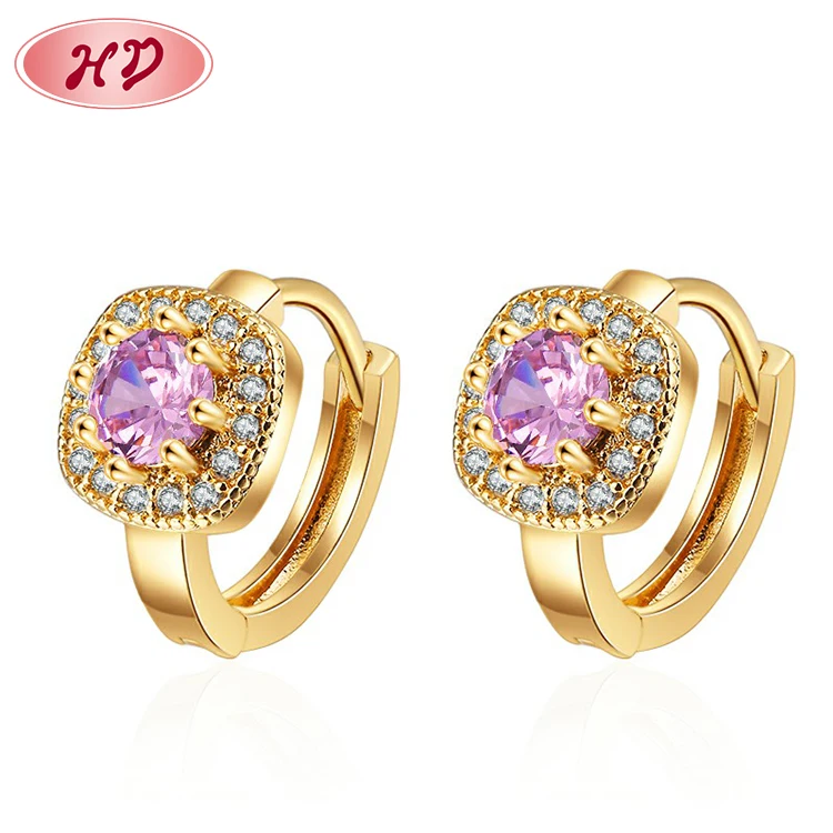 

Fine Rotroe Ethnic Style 18K Gold Plated Gold Plated Jewelry Women Earrings Pink Cubic Zirconia Free Shipping