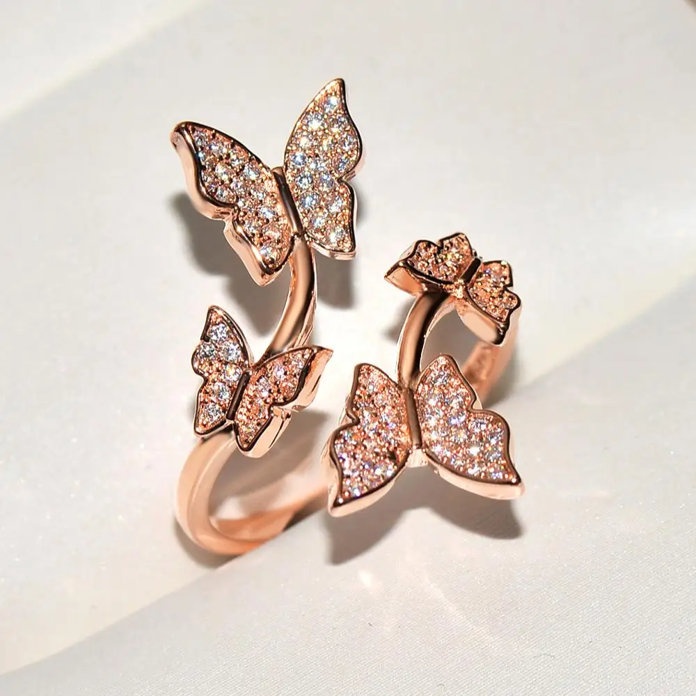 

Manufacturer direct sale Fashion Lady KYRA0593 CZ Ring Shine 3A Zircon Butterfly Shape  Rings for women girl, Silver,gold,rose gold