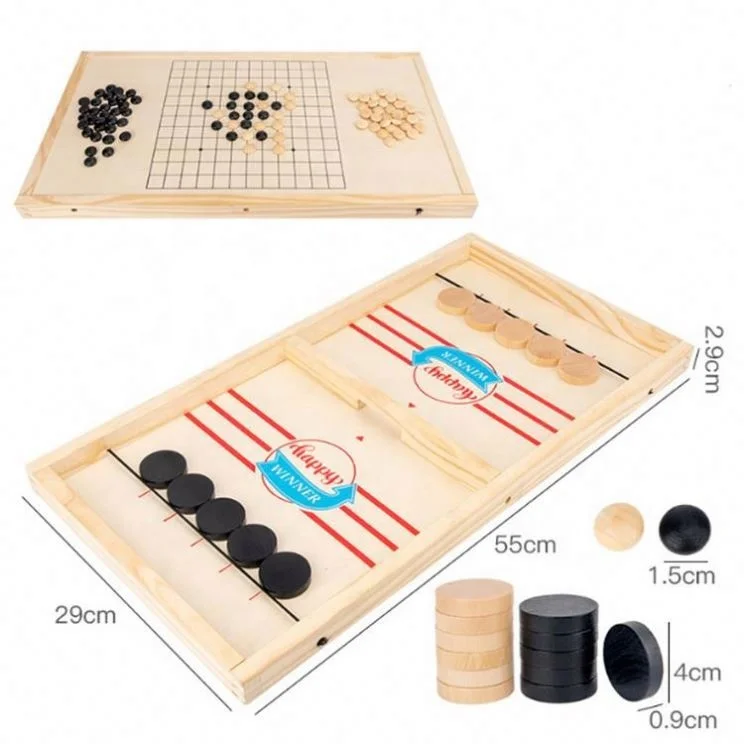 

Factory Best Selling Funny Board Game 2 In 1 Portable Wooden Fast Sling Puck Gomoku