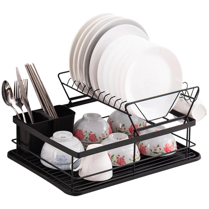 

Amazon hot style kitchen corner board dry storage double black dish rack