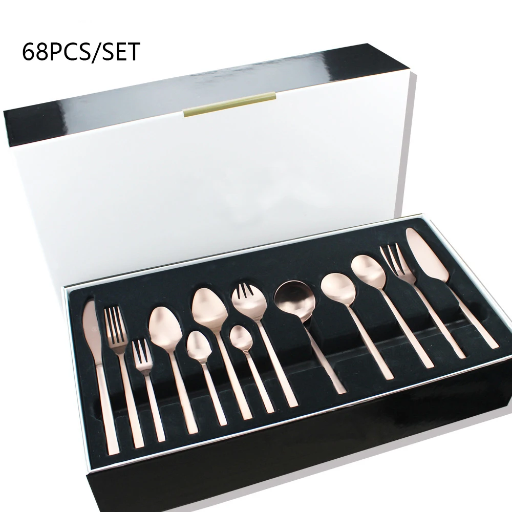 

68 Pieces With Gift Box Include Knives Spoons Forks Copper Cutlery Set Stainless Steel Dinnerware 68 Pieces Set