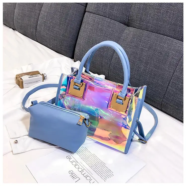 

Fashion Trend 2021 New 2pcs Women Shoulder Bag Clear jelly Purses Women Bags Set Transparent Handbags, Customizable