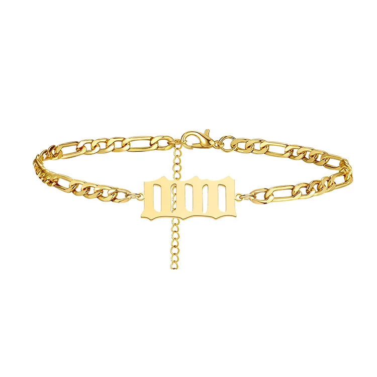 

Personalized 18K Gold Dainty 000 999 Pendants Choker Chain Angel Number Anklet Bracelet for Women, Gold,silver