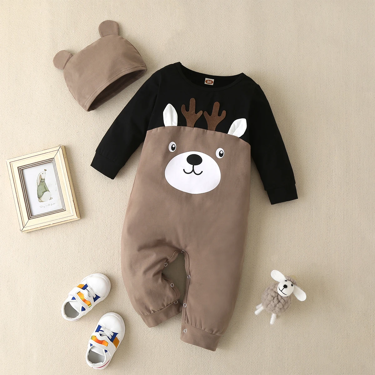 

Baby Boy Girl Winter Clothes Lovely Cartoon Animal Deer Patchwork Long Sleeve Baby Romper Casual Cotton Baby Boy Clothes 0-18M