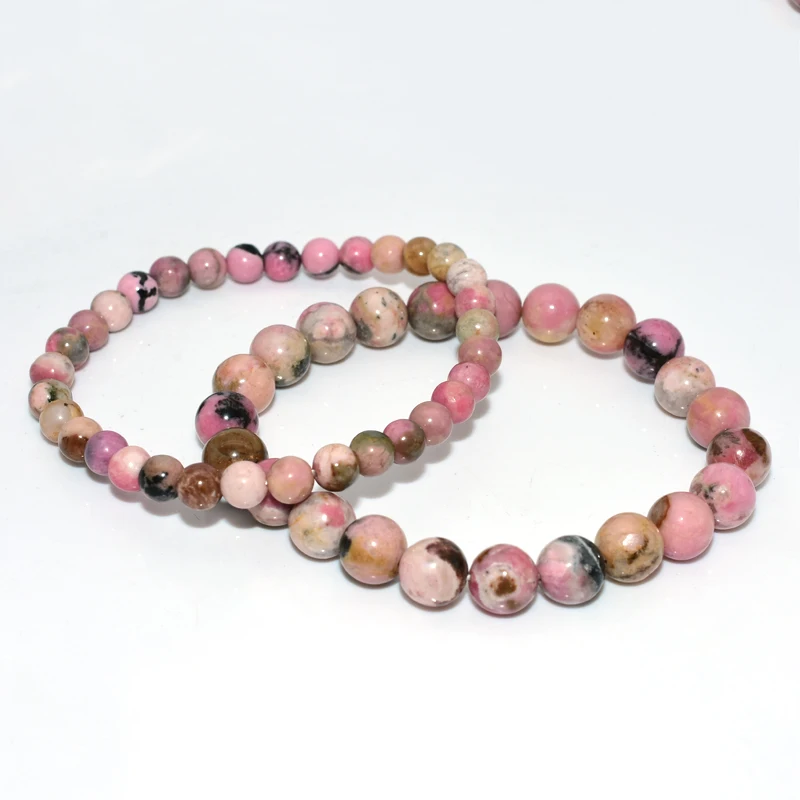 

NAPOLN Natural Stone Beads High Grade Best Selling 6/8/10mm Black Lace Rhodonite Bracelet, Pink