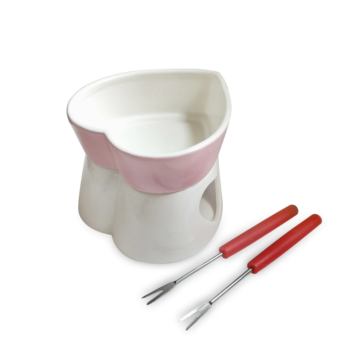Ceramic Heart Shape Chocolate Fondue Set With Skewers Stoneware Fondue
