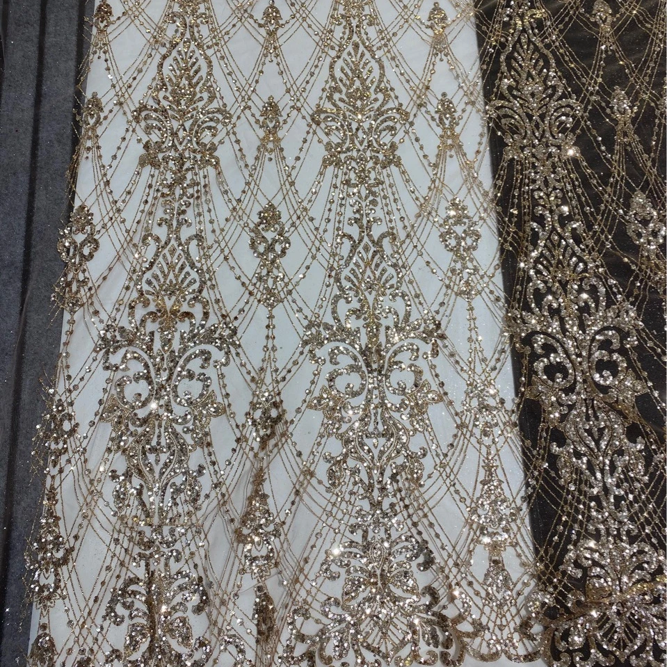 

Wholesale Gold Glitter Tulle Flower Glitter Lace Fabric