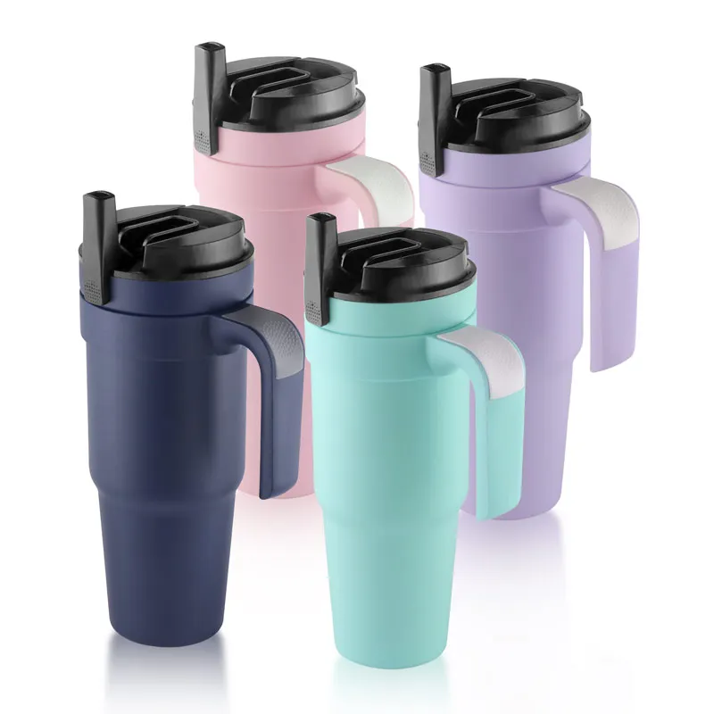 

New Design 2 in one lid 40 oz Tumbler With Handle and Straw Lid Double wall stainless steel travel tumbler mug