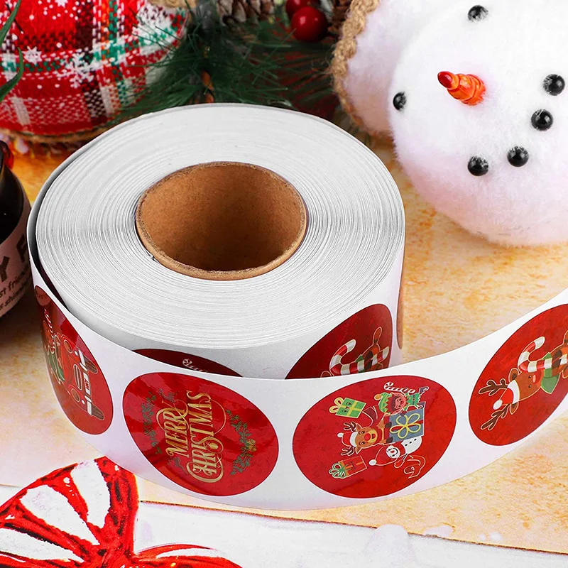 

Christmas sticker rolls cartoon creative design square printed coated paper kraft paper label printing services sticker labels