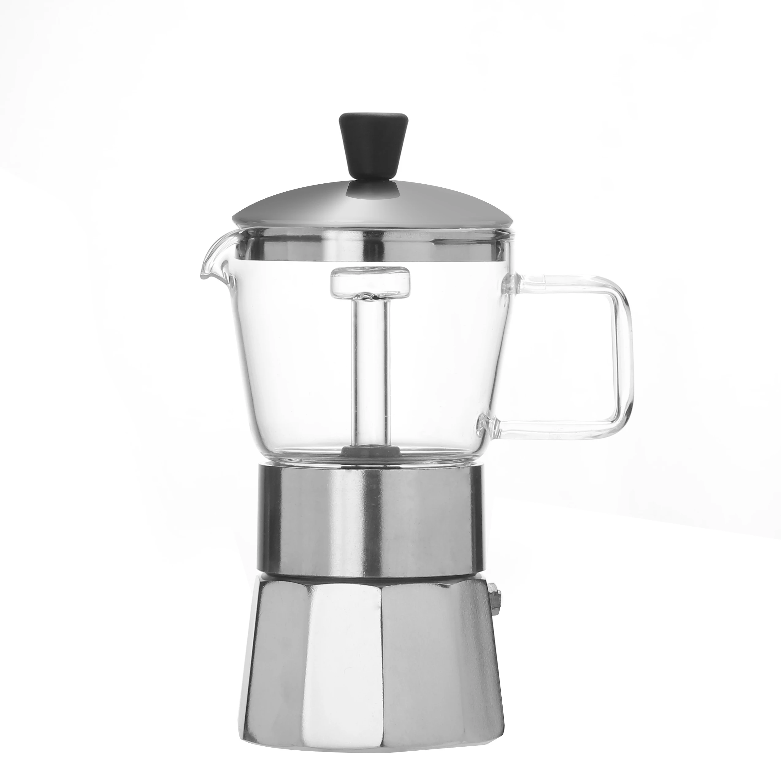 

China High Borosilicate Glass Stainless Steel Filter Moka Coffee Maker Pot