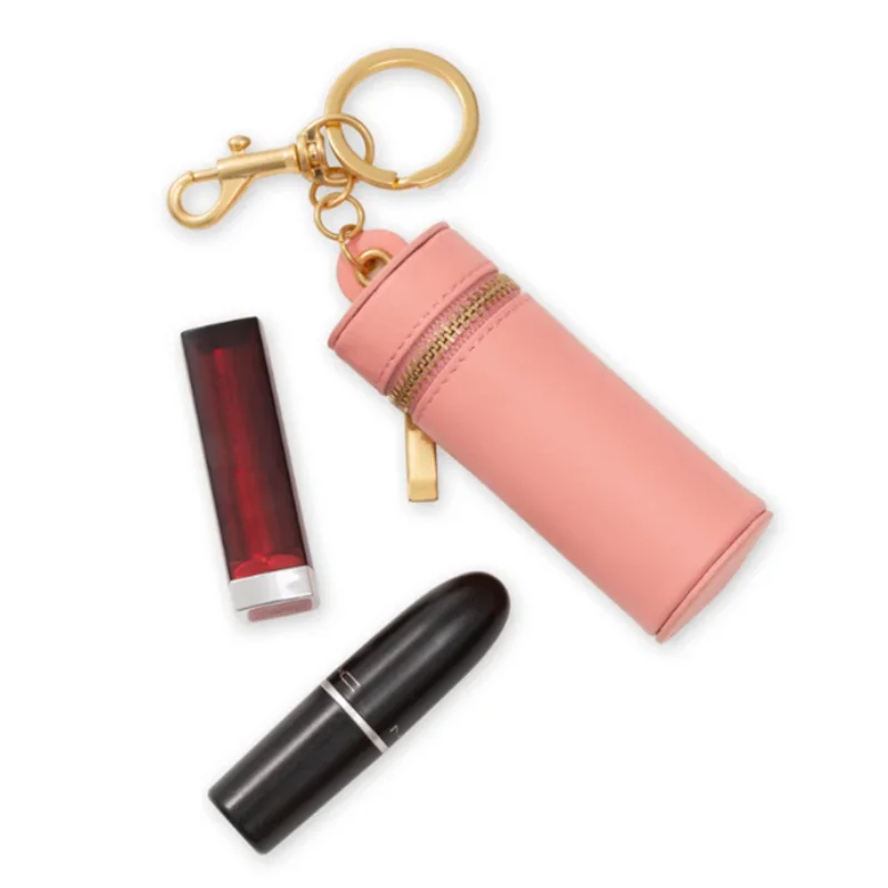 

Mini lipstick bag pouch case with keychain leather cosmetic lipstick organizers lipstick holder