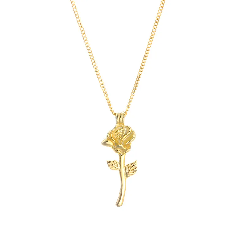 Fashion Pendant Necklaces 925 Sterling Silver Flower Necklace Simple Rose Plain Gold Plated Necklaces for Women