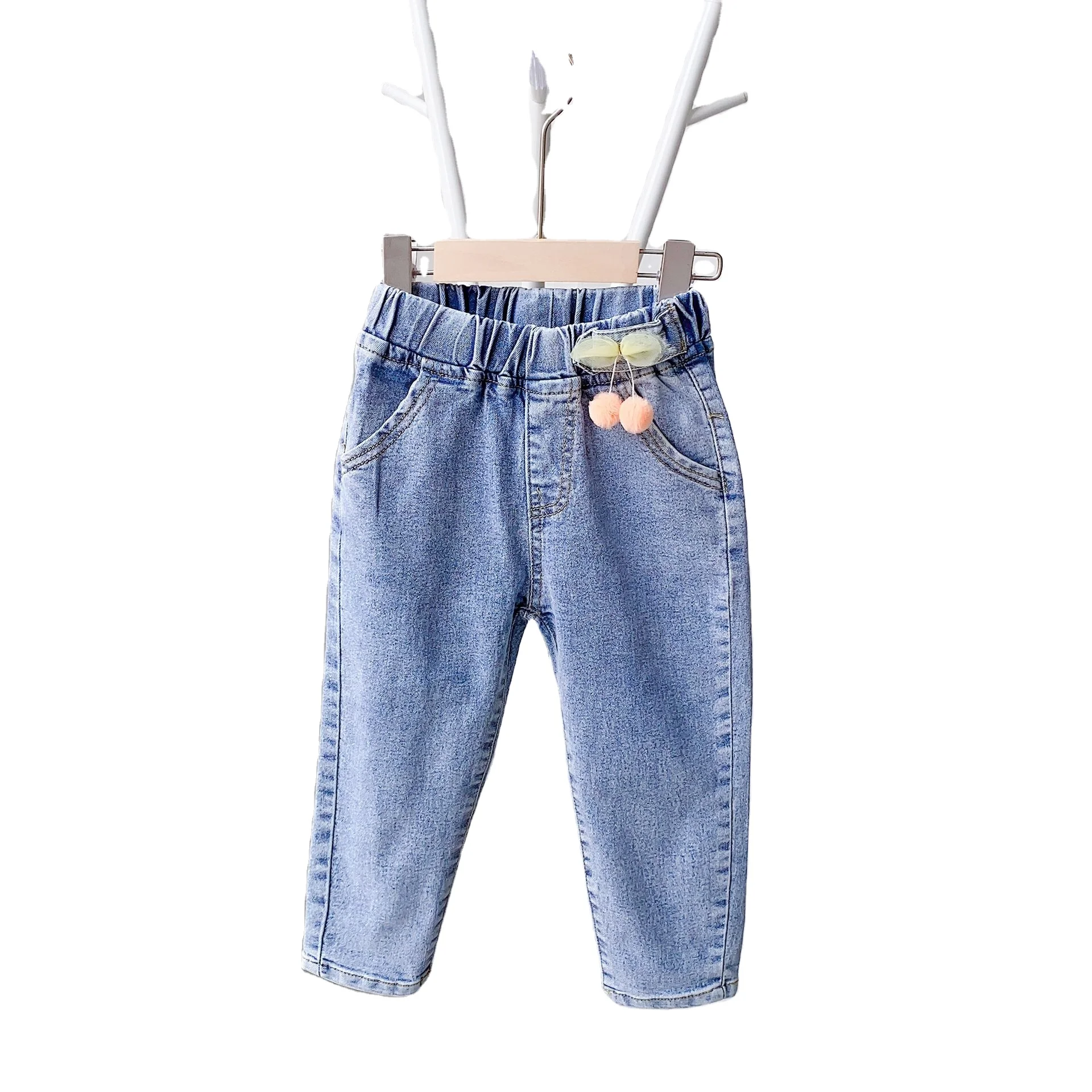 

Children's clothing autumn girls jeans cherry jewelry trousers middle and small children baby pants
