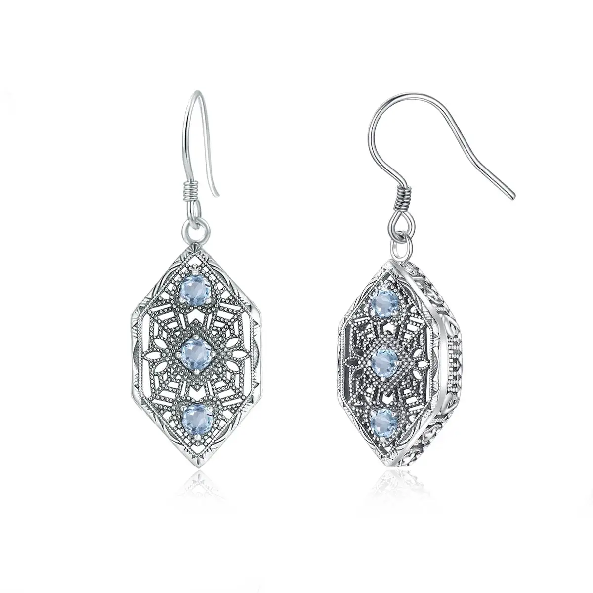 

Hot sale Aquamarine 3 Stones 925 Sterling Silver Earring Women gift Retro Gothic Vintage Earrings jewelry manufacturer