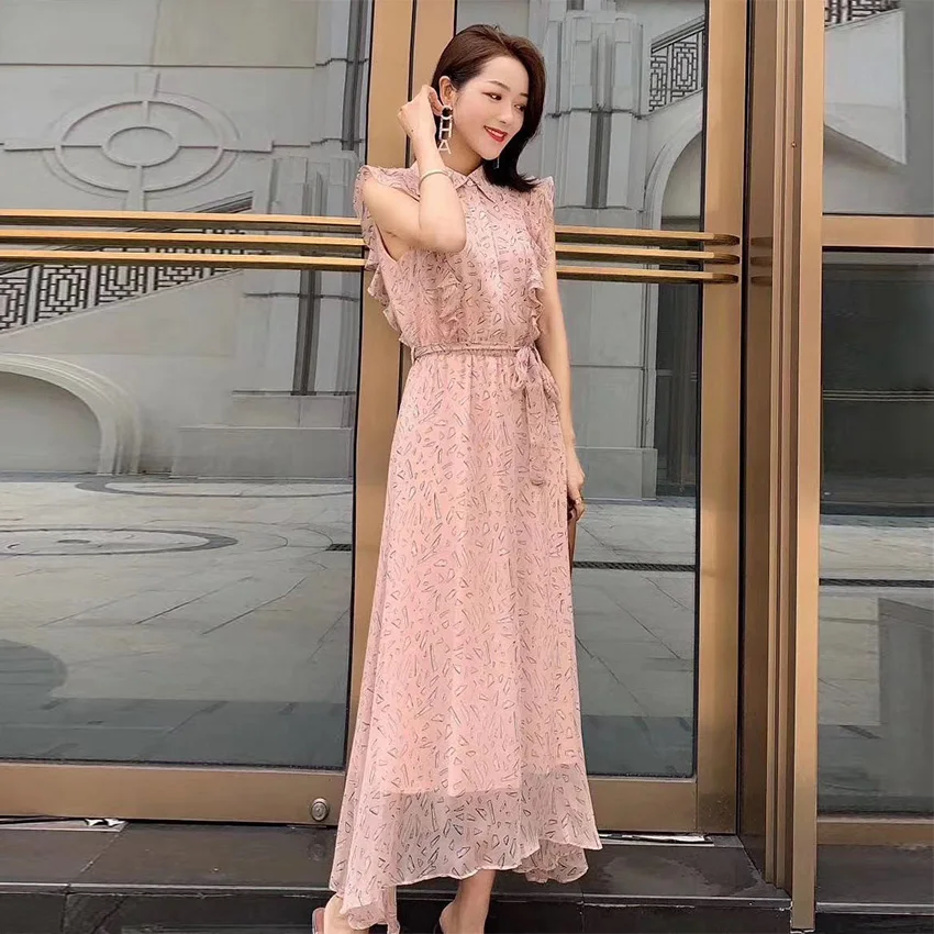 

2020 Nice Boutique Fashionable Casual Elegant Summer Latest Design Plain Dress Chiffon, Pink, black